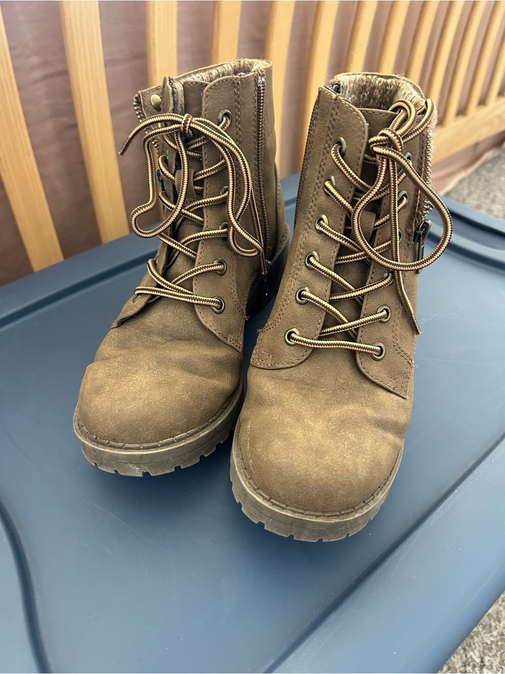 Woman’s Brown Lace-Up Suede Combat Boots